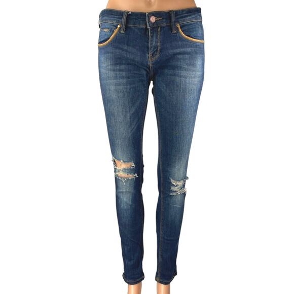 Stradivarius Women's Blue Low Rise Skinny Distressed Ripped Knee Denim Jeans 6 - Picture 1 of 6